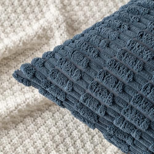 MIULEE Corduroy Decorative Throw Pillow Covers 16x16 Blue Pack of 2