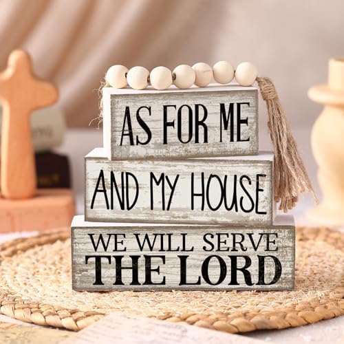 Yuntau 4 Pcs Farmhouse Christian Table Decor Stacked Wooden Block Sign