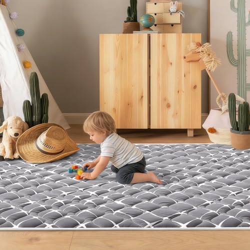 Baby Play Mat, 65" X 50" Extra Large Foldable Crawling Floor Mat for Playpen & Babies, Toddlers. Premium Thicker Foam playmat, Anti-Slip Soft Cushioning Padding, Machine Washable Mat