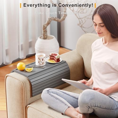 Bestjing 2 in 1 Bamboo Sofa Armrest Tray Table for Couch