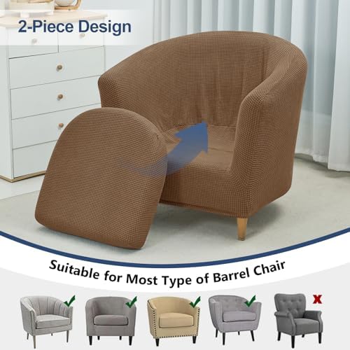 NILUOH Club Chair Slipcover 2-Piece Stretch Barrel Chair Covers Jacquard Tub Chair Slipcovers Soft Armchair Sofa Covers for Living Room