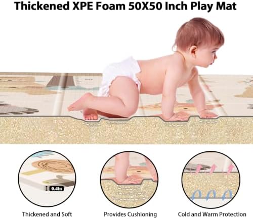 XVISHX Baby Play Mat, 50 x 50 Inch Play Mat Perfect for 50 x 50 Inch Use Baby Playpen, Foldable Baby Foam Playmat for Floor, Portable Waterproof Activity PlayMats for Babies, Infants and Toddlers