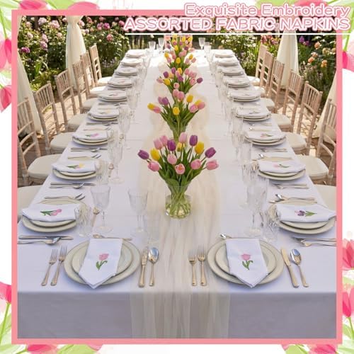 HunnmingRe 12 Pcs Spring Floral Cloth Napkins 100% Cotton, 17x17inch