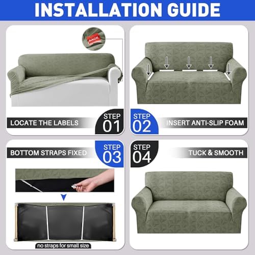 YEMYHOM 1 Piece Stretch Couch Covers for 2 Cushion Couch, Jacquard Loveseat Cover with Non-Slip Elastic Bottom, Thickened Slipcover Furniture Protector for Dogs Pets (Medium, Army Green）