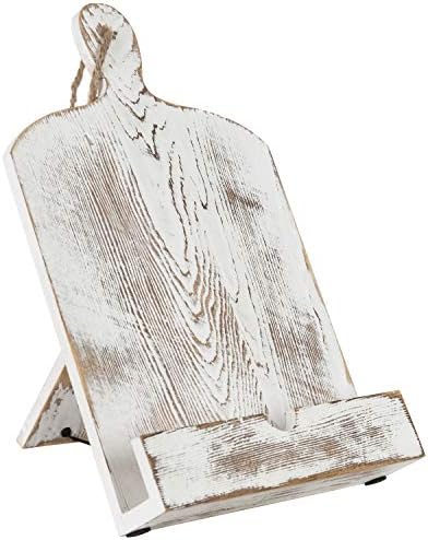 MyGift Recipe Book Holder, Whitewashed Wood Cutting Board Style Cookbook Holder, Wooden Book Stands for Display