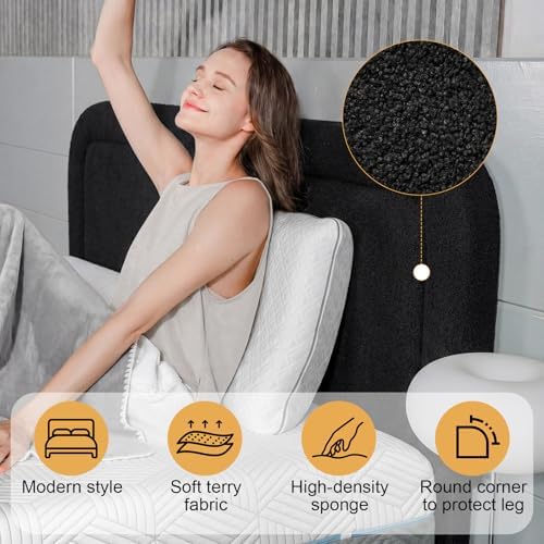 WEUP Queen Size Boucle Bed Frame, Upholstered Cloud Bed Frame with Adjustable Headboard, Soft Rounded Corners, No Box Spring Required, Easy Assembly, Black