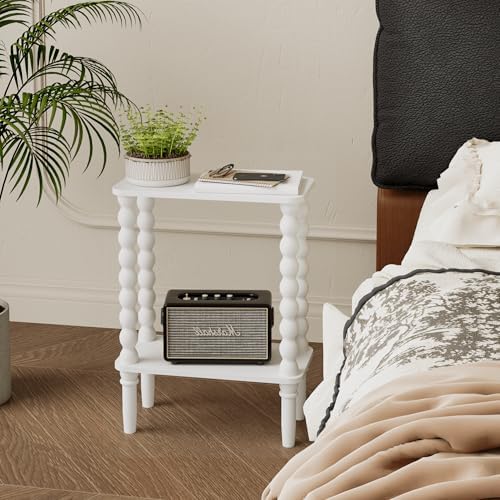 Veegle Narrow Side Table Small End Table for Small Spaces White