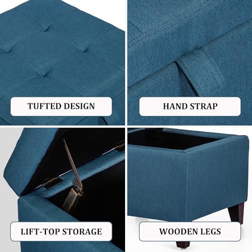 Adeco Square Fabric Storage Ottoman with Tufted Flip Top, 18x18x15