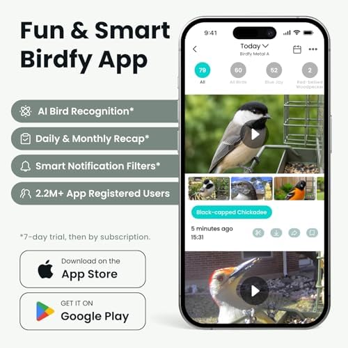Birdfy Smart Bird Feeder with Camera, Solar Powered Hanging Bird Feeder
