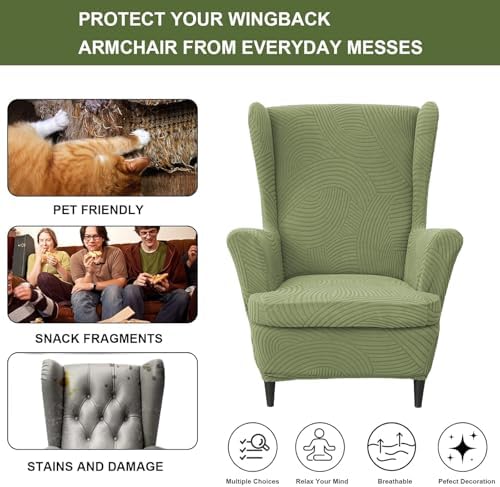 HAOYONG Wing Chair Slipcovers Printed Wingback Chair Covers 2 Pieces Wingback Armchair Slipcover Stretch Chair Slip Covers Washable Armchair Protector Cover for Living Room and Bedroom