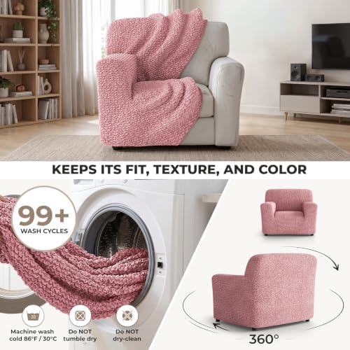PAULATO Premium Stretch Couch Covers for Sofa - Sofa Chair Cover Washable, Dogs & Pets Friendly - Elastic Polyester Loveseat Slipcovers - Non-Slip Love Seat Couch Covers - Coral Pink (21"-39" Wide)