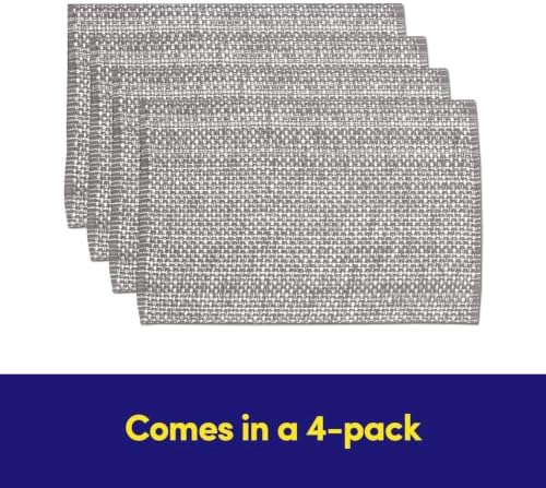 Sweet Home Collection 100% Cotton Placemats for Dining Room Rectangle Two Tone Woven Fabric 13" x 19" Soft Durable Table Mat Set, Set of 4, Gray