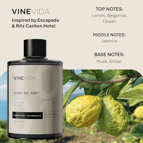 VINEVIDA [16 Fl Oz] Scent NO.1001 Inspired by Escapade Fragrance Oil for Cold Air Diffusers, Aromatic Notes of Jasmine Ocean Musk, Essential Oils for Diffuser Oil Refill & Air Freshener Room Spray