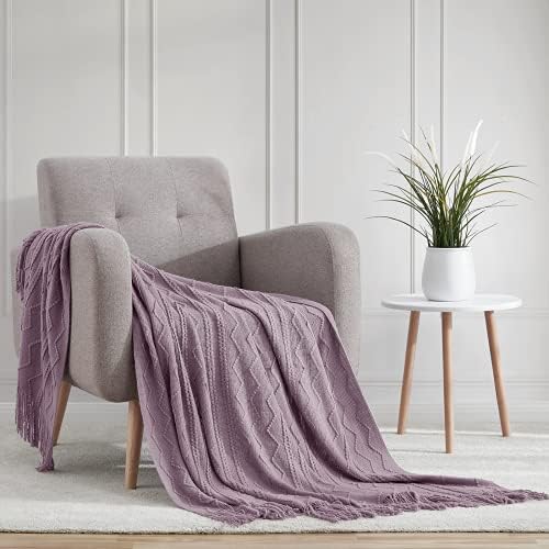BOURINA Light Lavender Throw Blanket 50x60Inch Knit Soft Throw Sofa Blanket