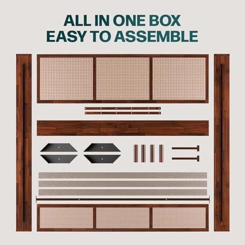 Bme Nancy Signature Bed Frame, King Bed Frame and Headboard Unique Geometric, Mid Century Modern, Solid Acacia Wood, No Box Spring Needed, 12 Strong Wood Slats Support, Easy Assembly, Dark Chocolate