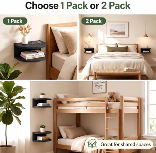 Bamboo Floating Wall Mounted Nightstand Wall Storage Shelf (2, White)