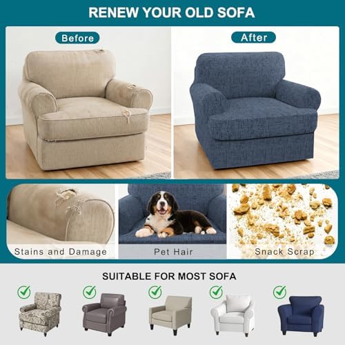 NILUOH 2-Piece T-Cushion Armchair Slipcover, Stretch Chair Cover with Separate Seat Cushion Cover, Soft Washable Furniture Protector for Living Room