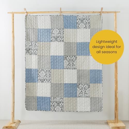 SLPR - Cotton Quilted Throw Blanket, 50" x 60" Blue Patchwork, Sweet Dreams