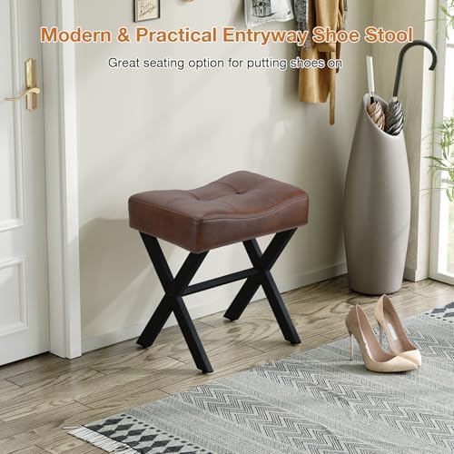 Memobarco 18-Inch Leather Vanity Stool Chair, Dark Brown Makeup Stool
