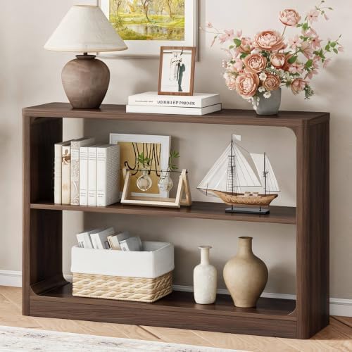 FATORRI Console Table with 3-Tier Storage Shelves, Rustic Farmhouse Sofa Tables for Behind Couch, Wooden Narrow Entryway Table for Living Room, Hallway (Dark Walnut)