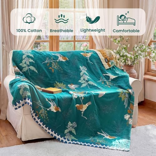 MSGKV Boho Throw Blanket 60"x80" Aviary Botanical Cotton Throw Blanket
