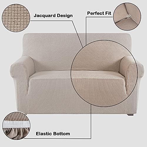 Flamingo P High Stretch Sofa Slipcover Non Slip Couch Cover for 3 Cushion Couch Washable Pet Furniture Protector Covers with Elastic Bottom, Thick Jacquard Fabric (Large, Sand)