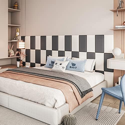 YLL YLL Peel and Stick Headboard Black Upholstered Wall Panels Pack of 10 Panels 3D Anti-Collision Wall Padding wall Mounted headboard Soundproof Wall Panels