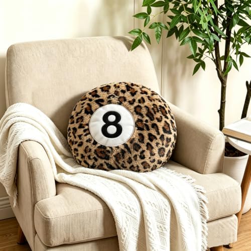 Cheetah 8 Ball Pillow 14 inch Leopard Print 8 Ball Throw Pillow Round Plush Decorative Cushion for Bed Couch Bedroom & Living Room