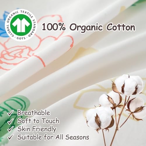 Simple&Opulence 100% Organic Cotton Duvet Cover for Kids Teens, 3 Pieces Soft Comforter Cover with Zipper Closure Warm Adorable Flamingo Bedding Set - Cactus, Twin