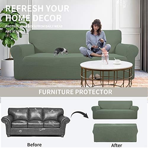 Easy-Going Stretch Oversized Chair Slipcover with Arm Washable Greyish Green