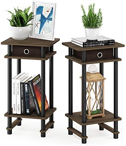 Furinno Turn-N-Tube Set of 2 Toolless 3-Tier Side Table, Columbia Walnut