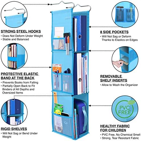 ABRA® 3 Shelf Hanging Locker Organizer for School, Gym, Work, Storage | Deep Shelves 6.5”x 9”| Eco-Friendly Fabric Healthy for Children | Adjustable School Locker Shelf from 3 to 2 Shelves (Sky Blue)