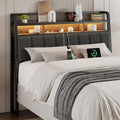 ONBRILL Ergonomic Headboard Full Size with 2-Tier Storage, Black & Grey