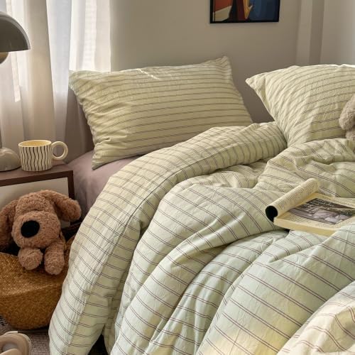 Vintage Striped Duvet Cover Twin XL 3Pcs Washed Cotton Retro Bedding Set