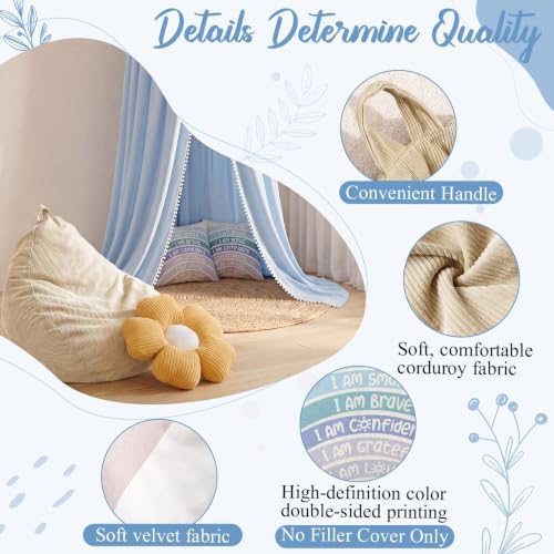 Kids Reading Nook Set with Canopy Tent, Bean Bag Cover & Pillow,Blue