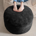 HIGOGOGO Round Stuffed Pouf Ottoman, Corduroy Poufs with Foam Chunk Filling, Furry and Fluffy Pouf Foot Stool Storage Ottoman, 26 X 18 Floor Poufs Foot Rest for Living Room, Black