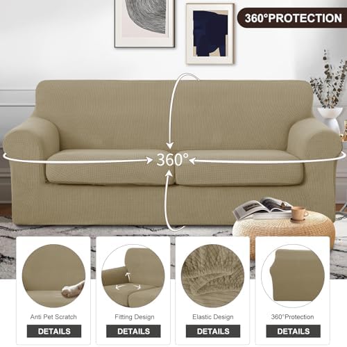 U-NICE HOME 3 Pieces Stretch Couch Cover Sofa Slipcover, Sand