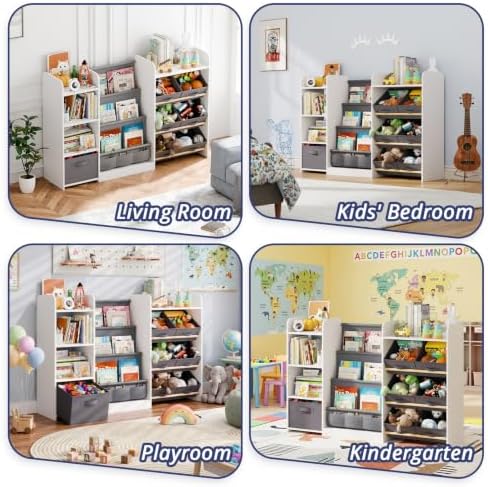 Kids Bookshelf and Toy Storage with 7 Removable Bins, 52 inch, White