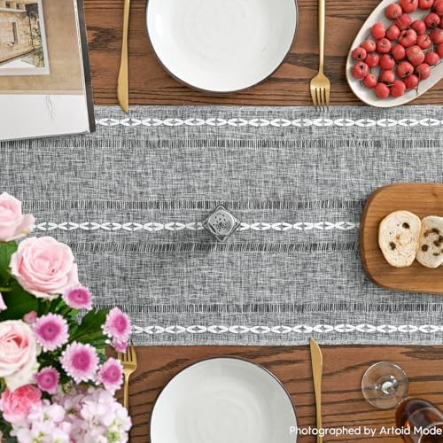 Artoid Mode Dark Grey Rustic Cotton Linen Table Runner 13x72 Inch