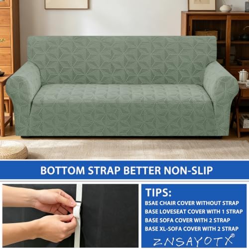 ZNSAYOTX Stretch Couch Cover, 1 Piece Sofa Covers for 3 Cushion Couch, Jacquard Sofa Slipcovers with Elastic Bottom Thickened Furniture Protector for Dog Cat Pet (Large, Army Green)