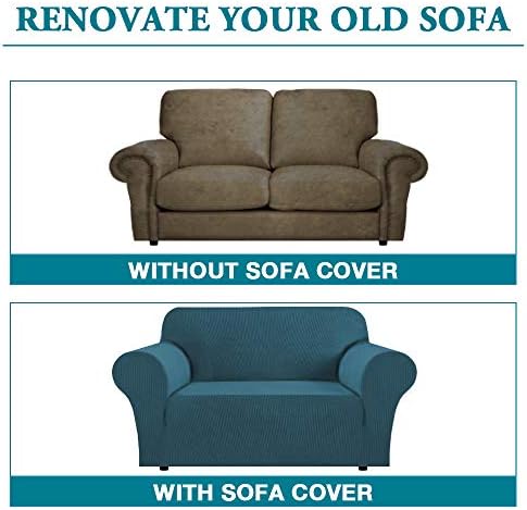 Flamingo P High Stretch Sofa Slipcover Non Slip Loveseat Covers for 2 Cushion Couch Washable Pet Furniture Protector Covers with Elastic Bottom, Thick Jacquard Fabric (Medium, Deep Teal)