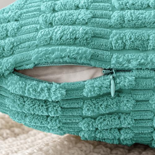 MIULEE Corduroy Decorative Throw Pillow Covers 20x20 Aqua Green Pack of 2