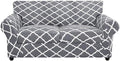 SearchI Stretch Sofa Cover Printed Couch Cover, Floral Pattern 3 Pieces Loveseat Slipcover with 2 Separate Cushion Cover, Washable Furniture Protector for Living Room(Loveseat, Gray+White)