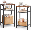 Hoctieon 2-Set 3 Tier End Table, Telephone Table Set of 2, Tall Side Table with Storage Set of 2, Small Nightstand for Small Spaces, Metal Frame, for Living Room, Bedroom, Sofa Couch, Rustic Brown