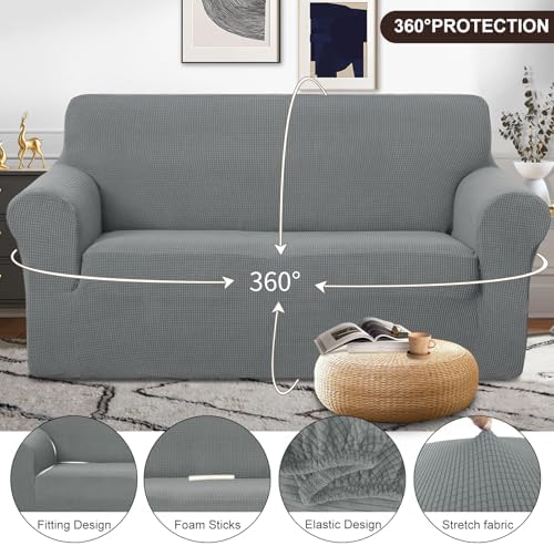 U-NICE HOME Oversized Stretch Loveseat Couch Cover, Grey