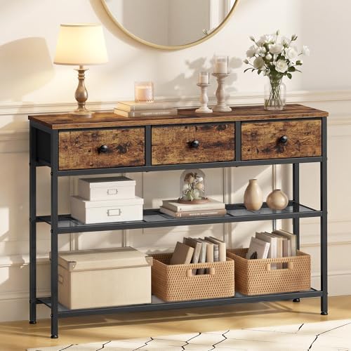 SONGMICS Console Table with 3 Fabric Drawers, Narrow Entryway Furniture