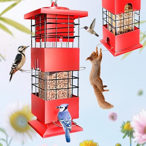 Squirrel Proof Bird Feeder,3.5Lb,4 Ports,Weight Activated,Easy Refill