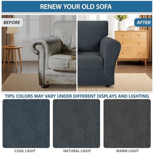 ZNSAYOTX 1 Piece Stretch Chair Cover with Arms (34"-44"), New Plaid Armchair Cover with Elastic Band for Living Room, Ultimate Soft Cozy Washable Chair Slipcover Form Fit Protector, Dark Grey