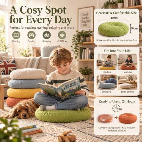 TOPCHANCES Kids Floor Cushions 6 Pack, 16" Round Classroom Seating with Handles, Waterproof Smolder-Resistant Sitting Pillows for Reading Circle Time, School & Daycare