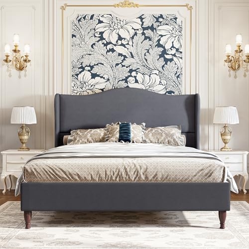 koorlian Queen Size Upholstered Bed Frame with 51'' Tall Headboard, Grey